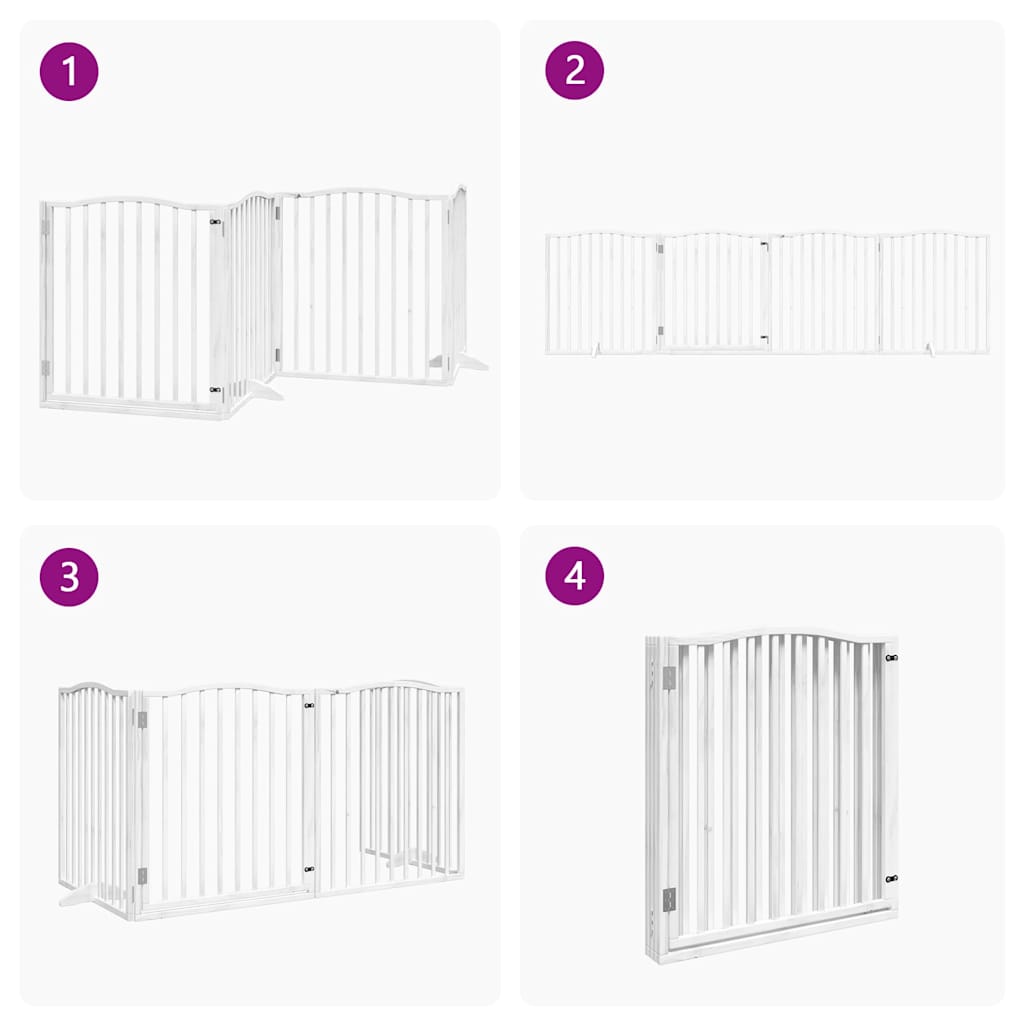 Dog Gate with Door Foldable 4 Panels White 320 cm Poplar Wood