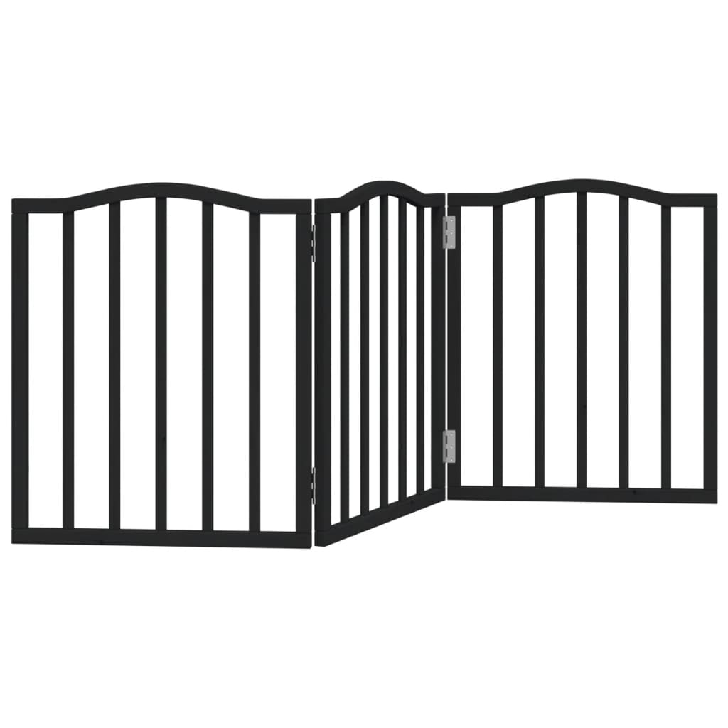 Dog Gate Foldable 3 Panels Black 150 cm Poplar Wood