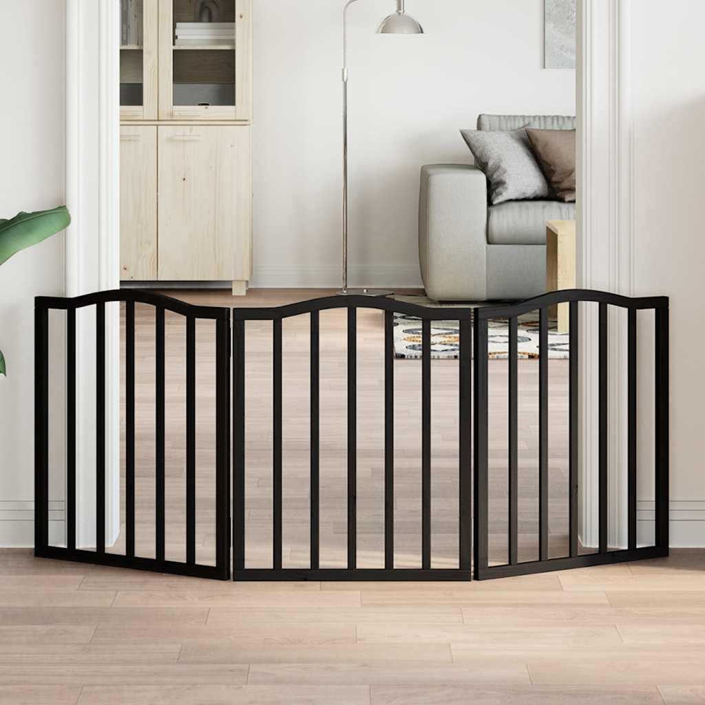 Dog Gate Foldable 3 Panels Black 150 cm Poplar Wood