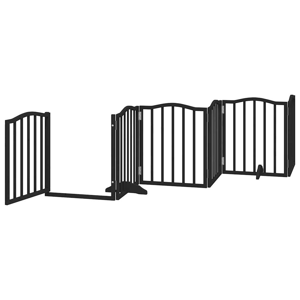 Dog Gate with Door Foldable 6 Panels Black 300 cm Poplar Wood