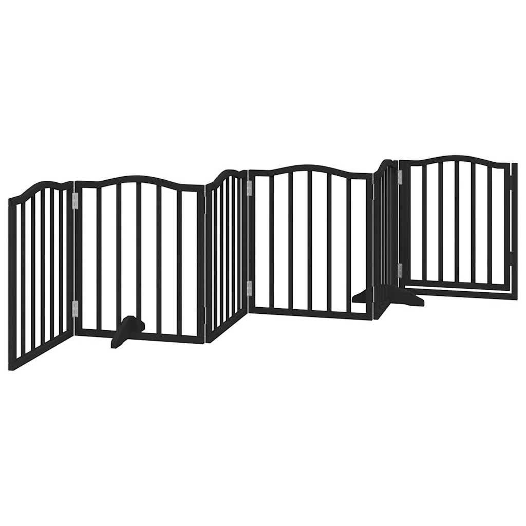 Dog Gate with Door Foldable 6 Panels Black 300 cm Poplar Wood