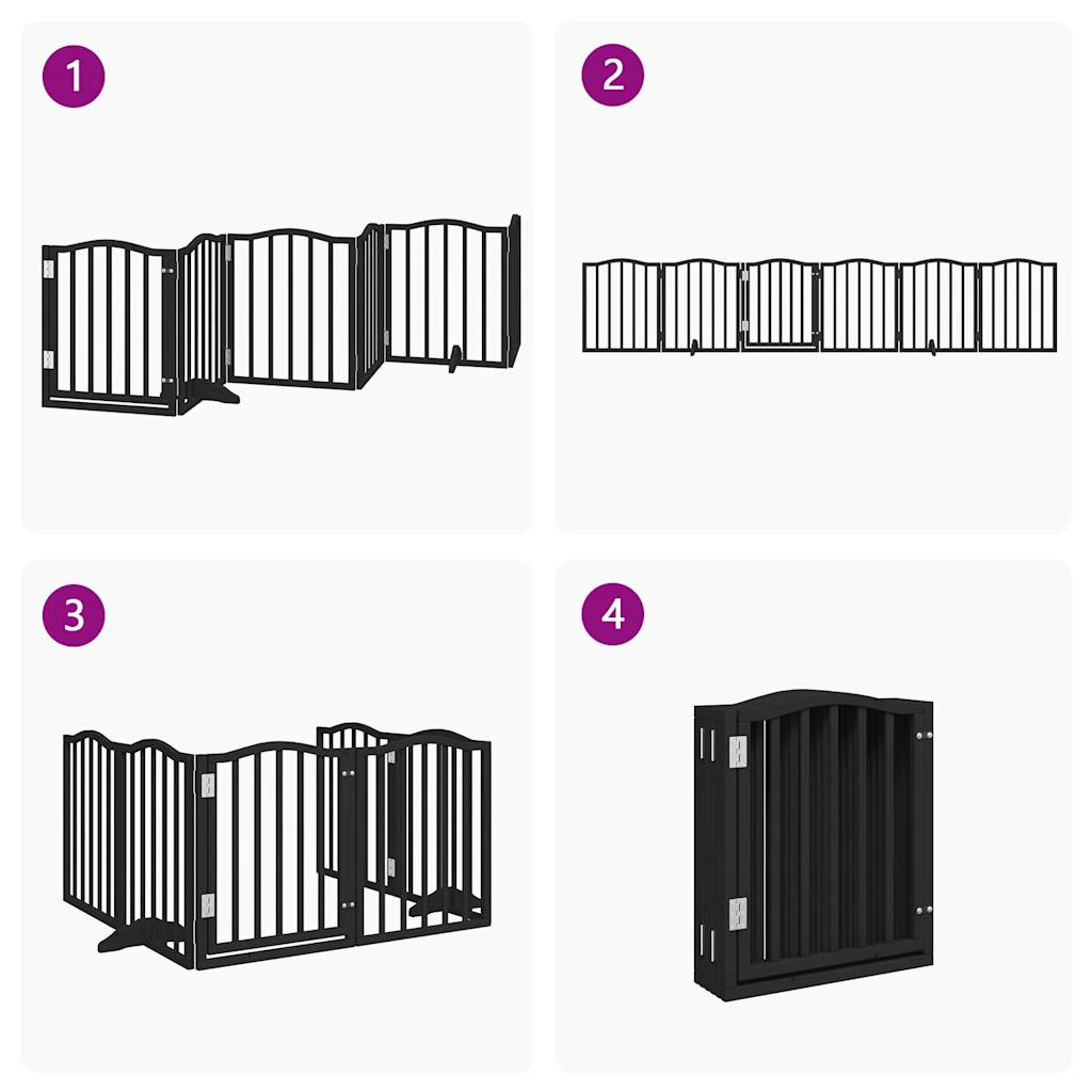 Dog Gate with Door Foldable 6 Panels Black 300 cm Poplar Wood