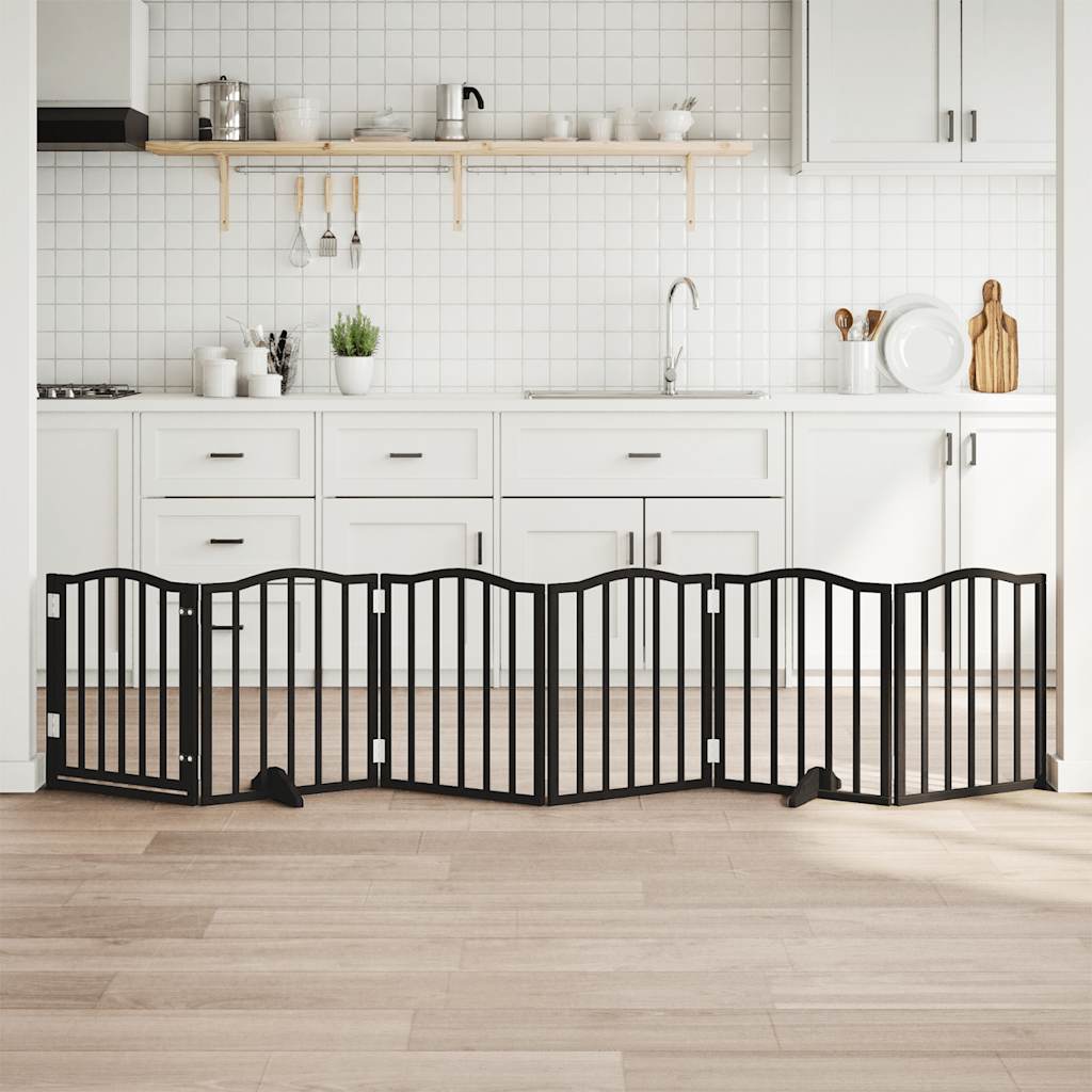 Dog Gate with Door Foldable 6 Panels Black 300 cm Poplar Wood
