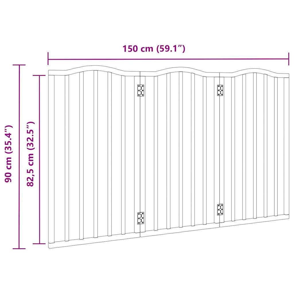 Dog Gate Foldable 3 Panels Black 150 cm Poplar Wood