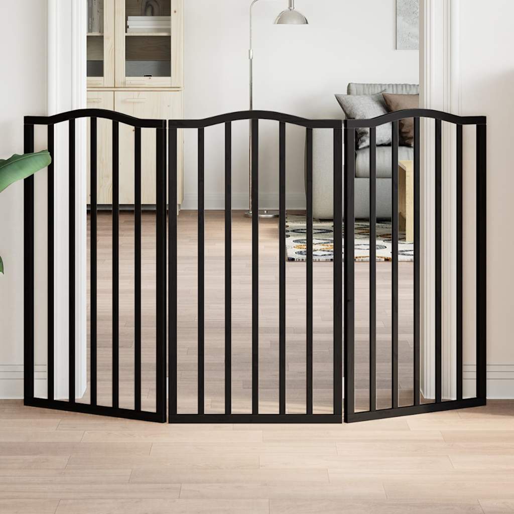 Dog Gate Foldable 3 Panels Black 150 cm Poplar Wood