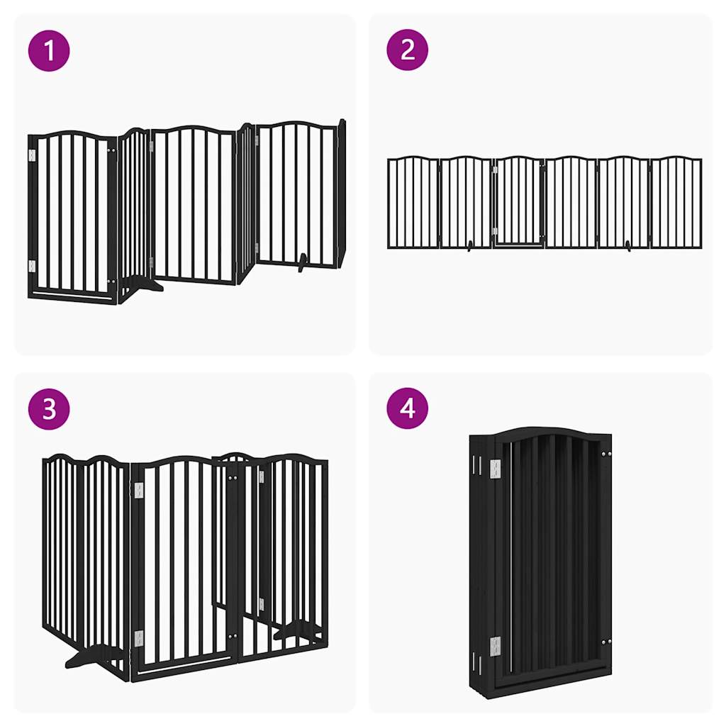 vidaXL Dog Gate with Door Foldable 6 Panels Black 300 cm Poplar Wood