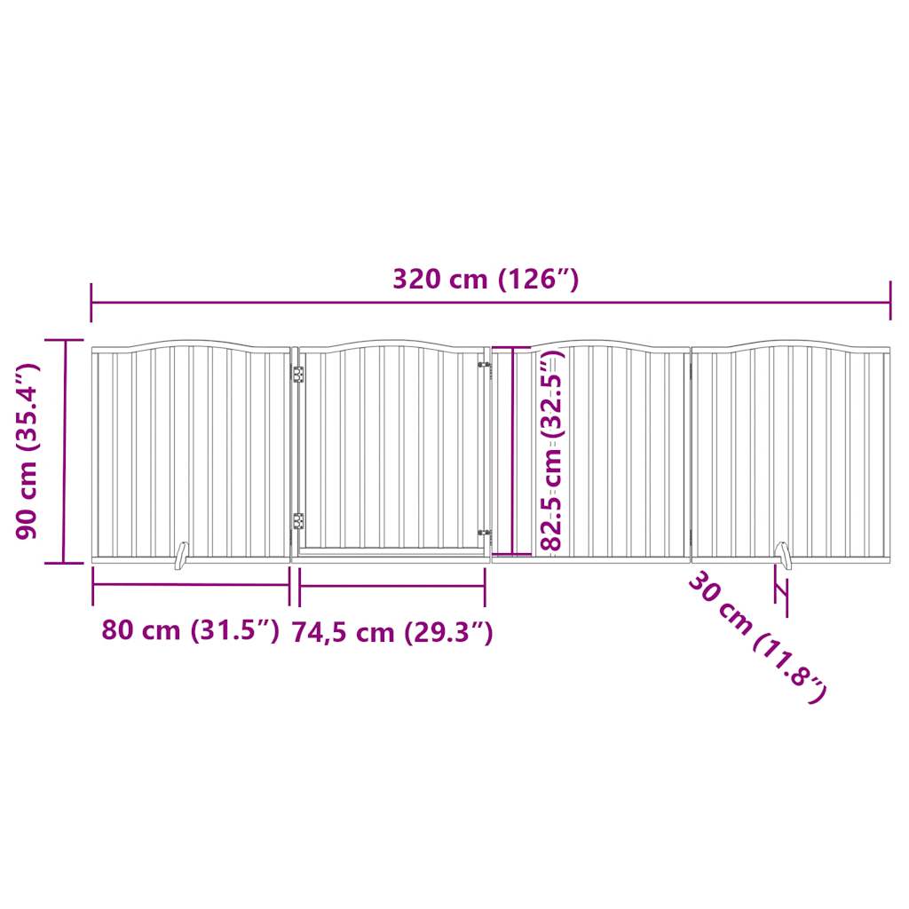 vidaXL Dog Gate with Door Foldable 4 Panels Black 320 cm Poplar Wood