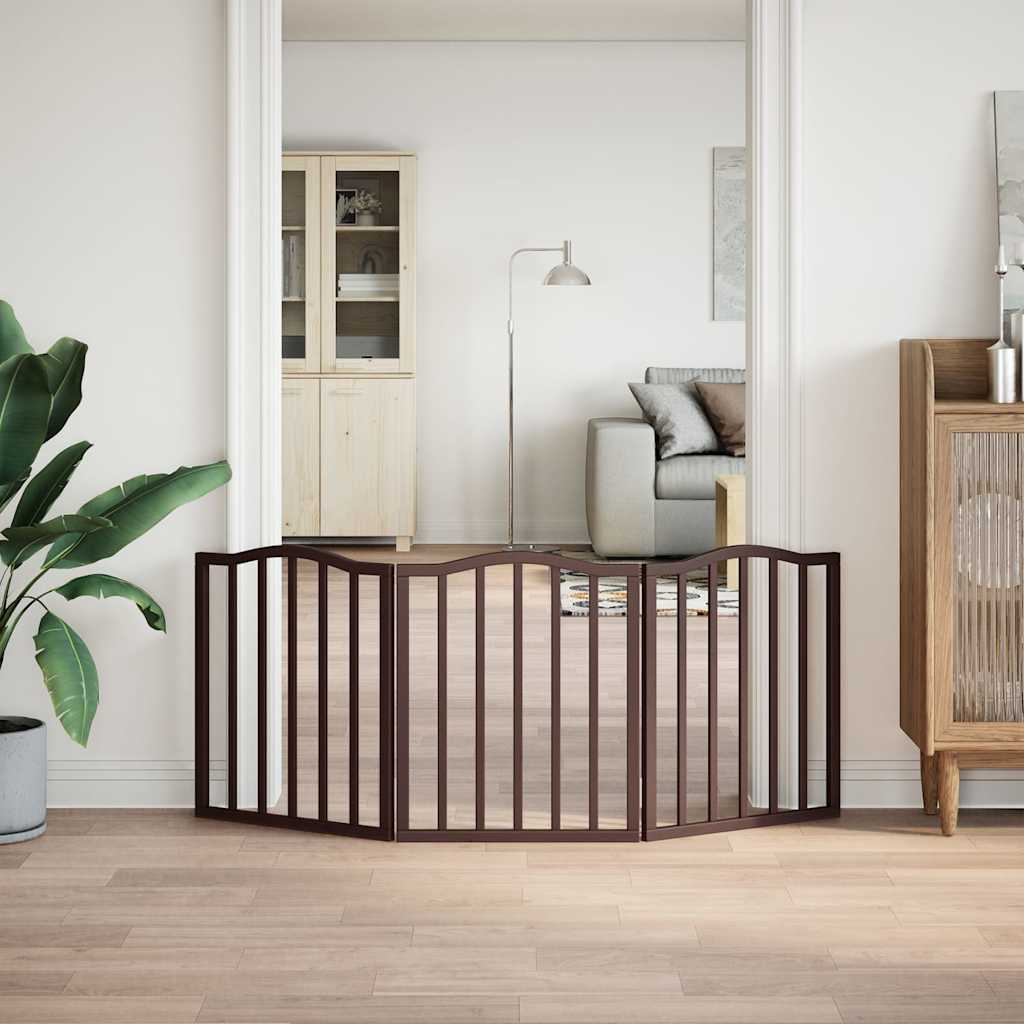 Dog Gate Foldable 3 Panels Brown Oak 150 cm Poplar Wood