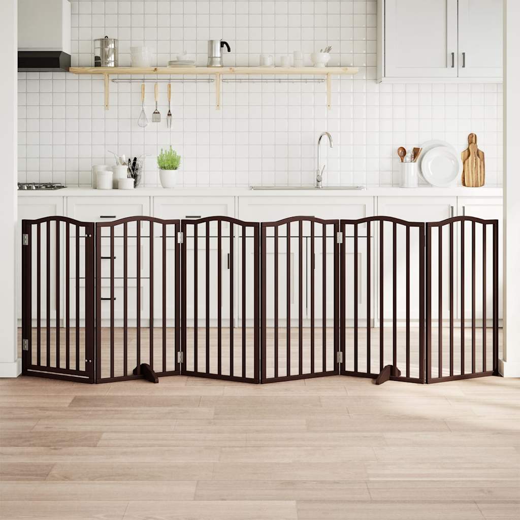 Dog Gate with Door Foldable 6 Panels Brown Oak 300 cm Poplar Wood
