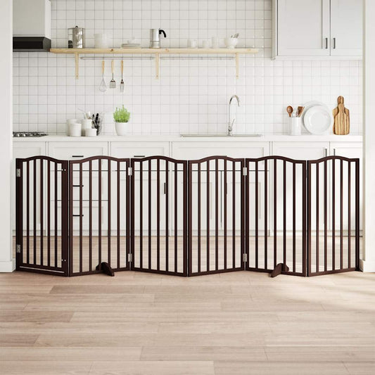 Dog Gate with Door Foldable 6 Panels Brown Oak 300 cm