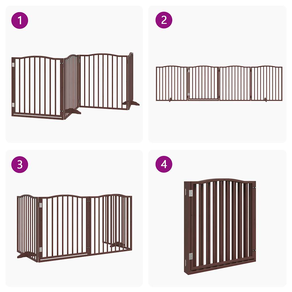 vidaXL Dog Gate with Door Foldable 4 Panels Brown Oak 320 cm Poplar Wood