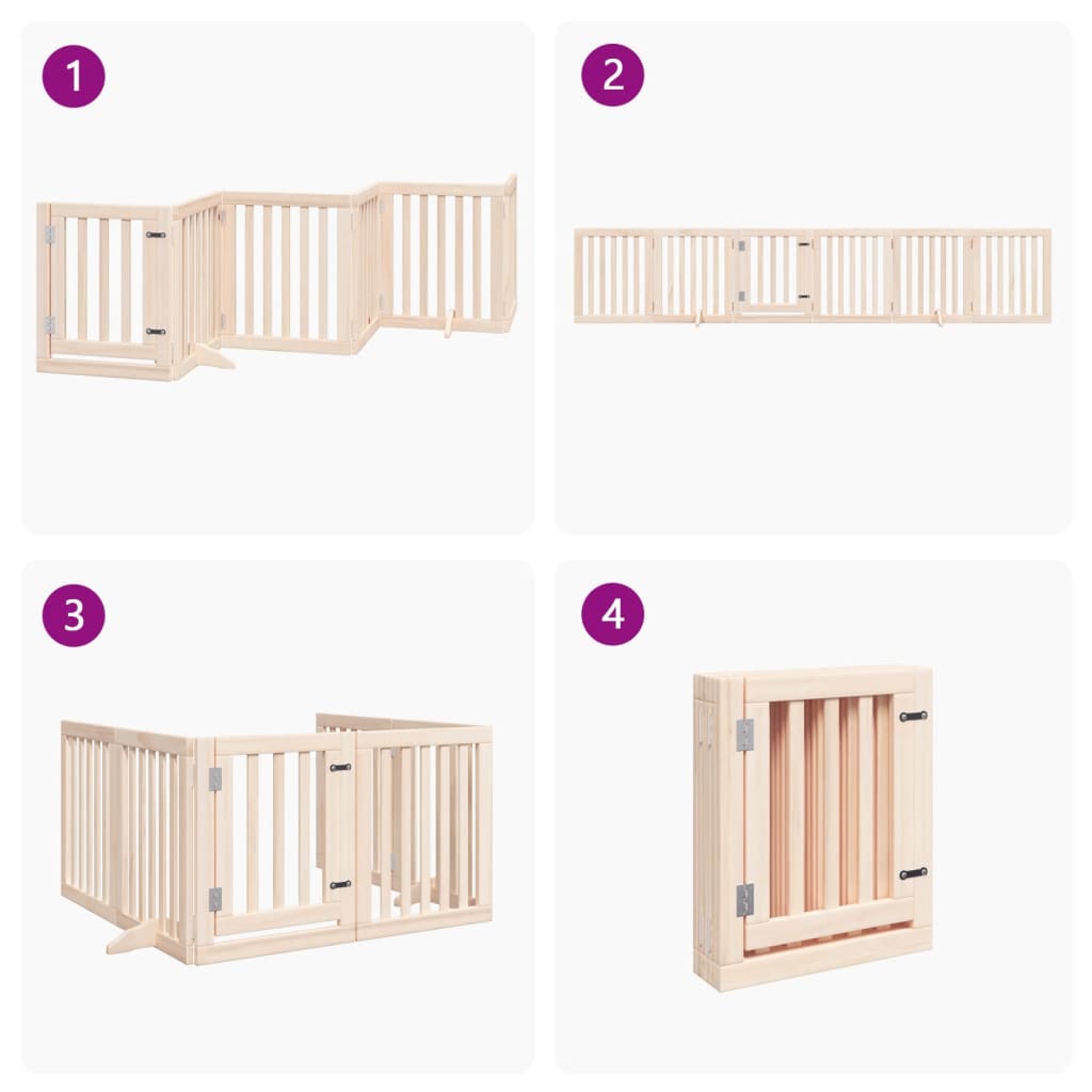 vidaXL Dog Gate with Door Foldable 6 Panels 300 cm Poplar Wood