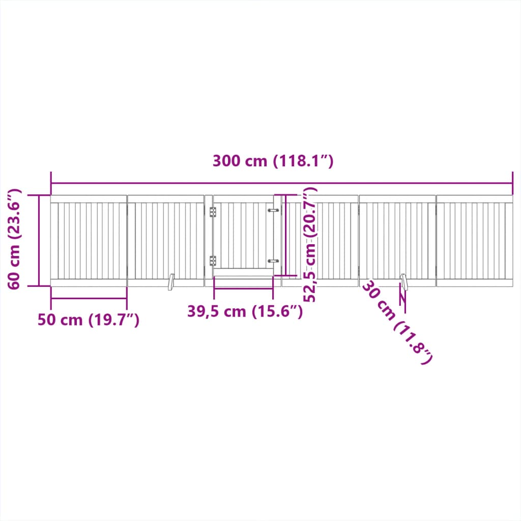 Dog Gate with Door Foldable 6 Panels 300 cm Poplar Wood