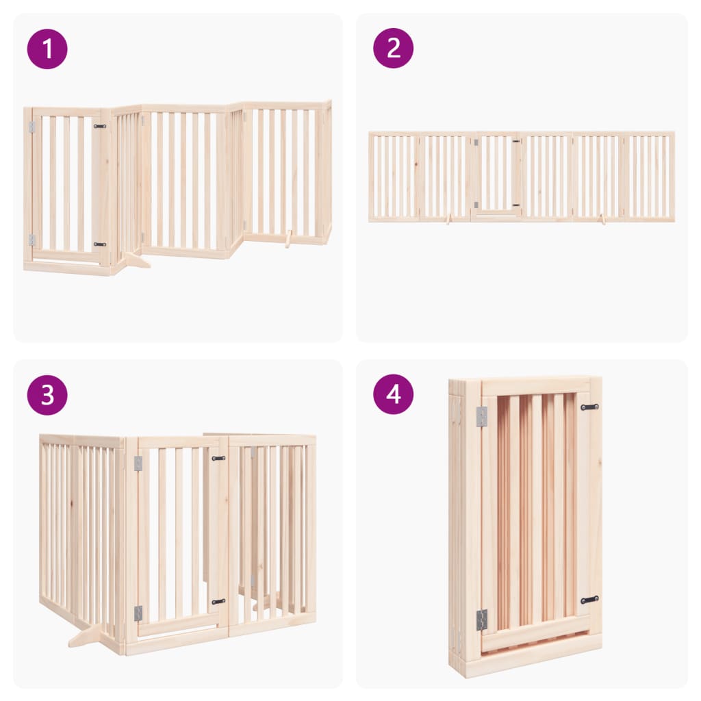 vidaXL Dog Gate with Door Foldable 6 Panels 300 cm Poplar Wood