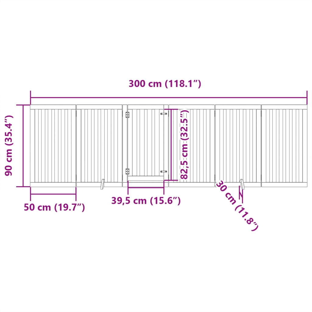 vidaXL Dog Gate with Door Foldable 6 Panels 300 cm Poplar Wood