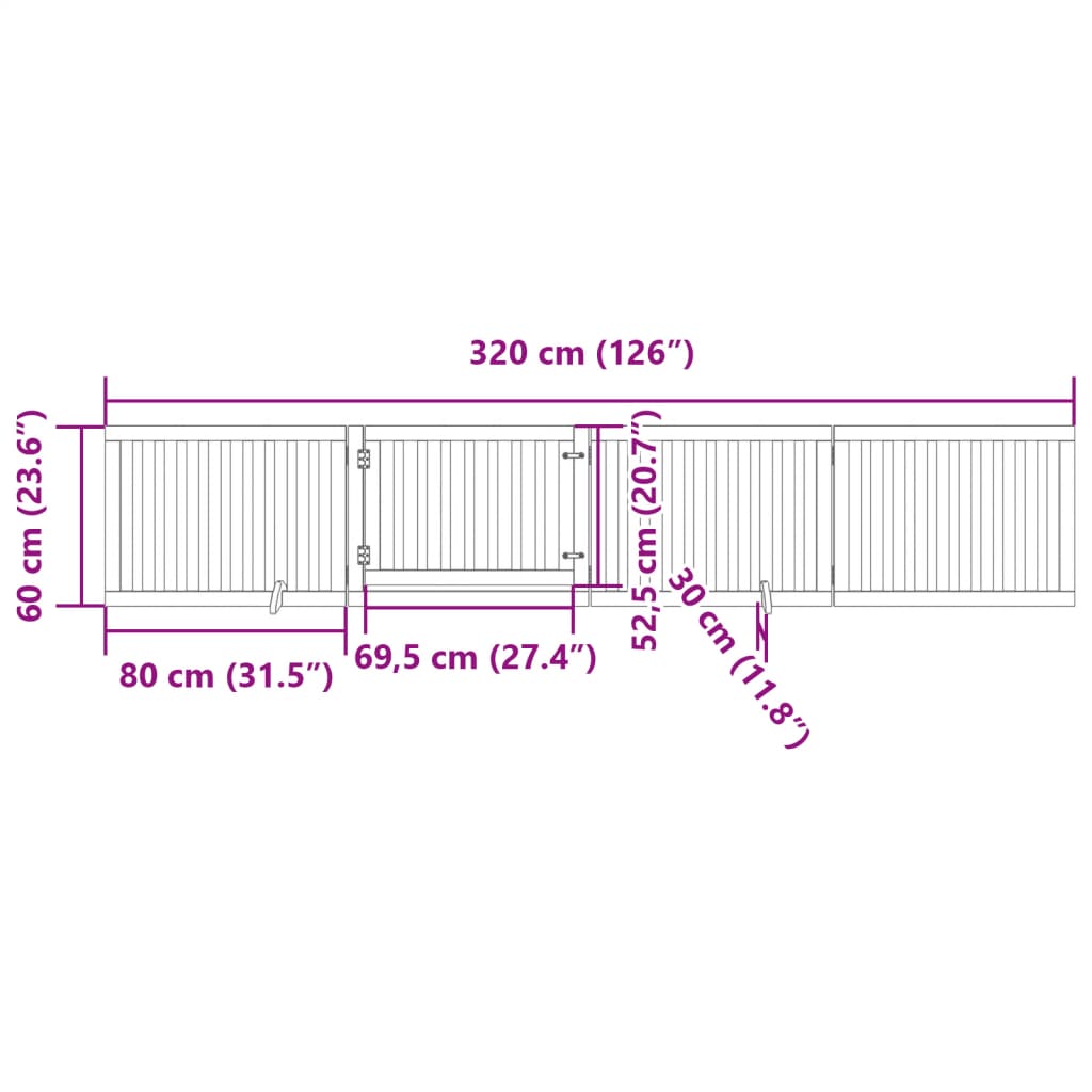 vidaXL Dog Gate with Door Foldable 4 Panels 320 cm Poplar Wood