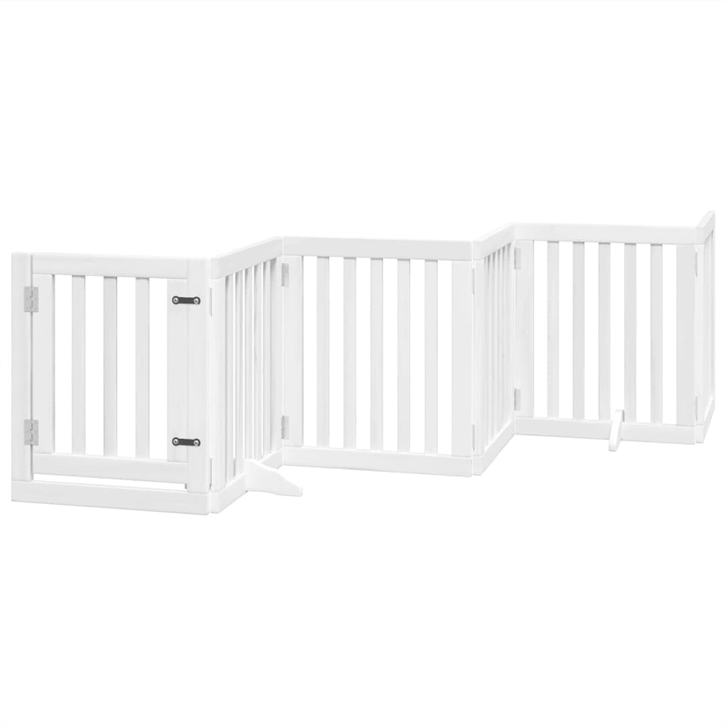 vidaXL Dog Gate with Door Foldable 6 Panels White 300 cm Poplar Wood