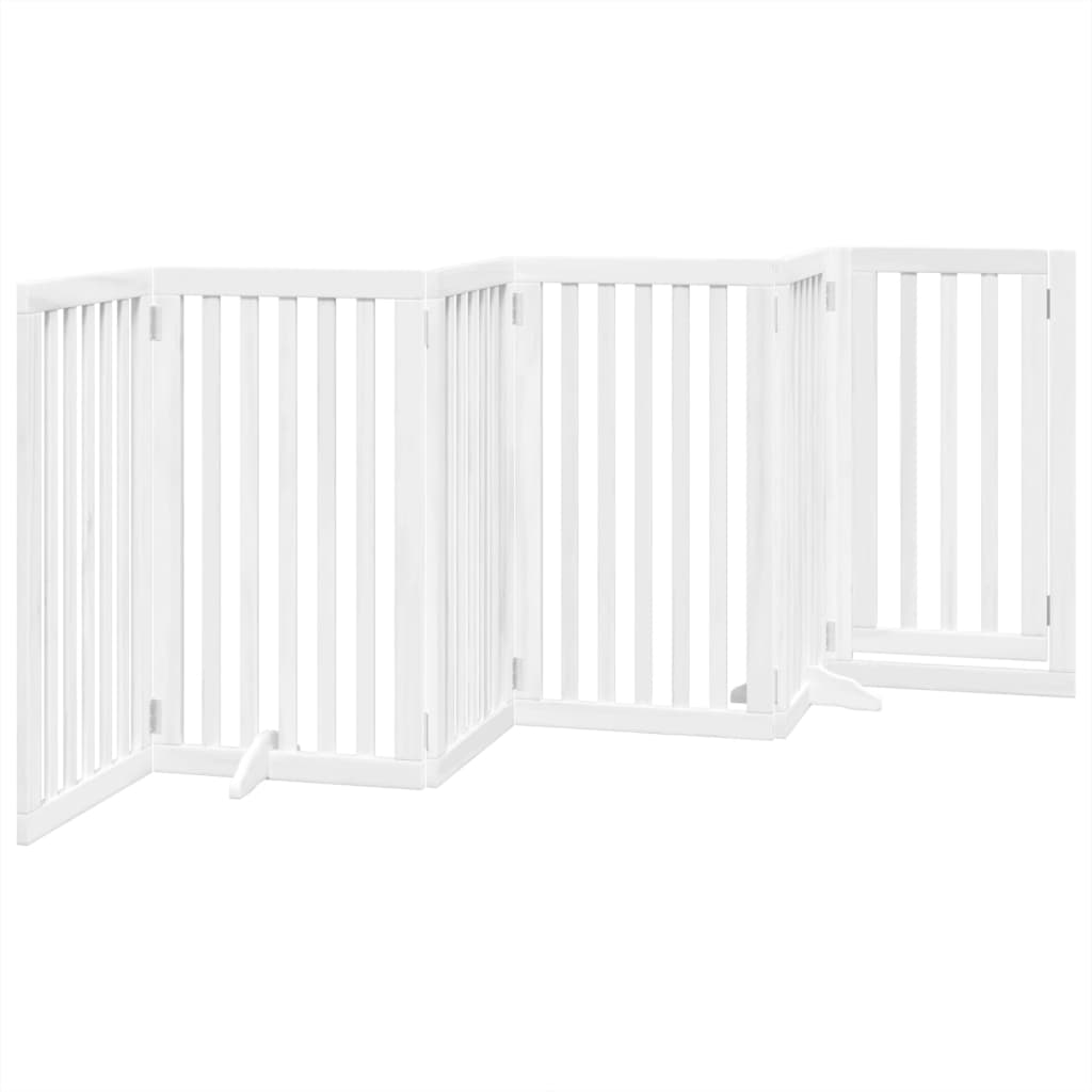 vidaXL Dog Gate with Door Foldable 6 Panels White 300 cm Poplar Wood