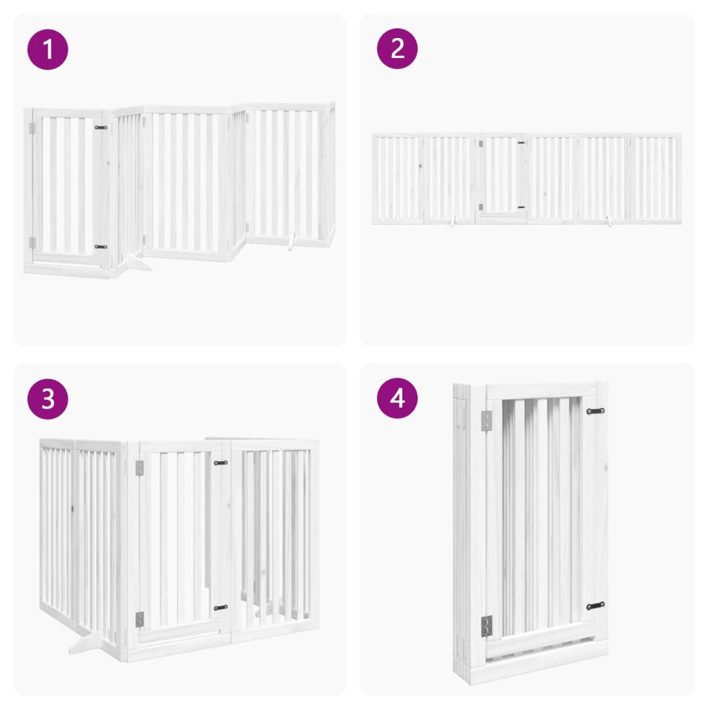 vidaXL Dog Gate with Door Foldable 6 Panels White 300 cm Poplar Wood