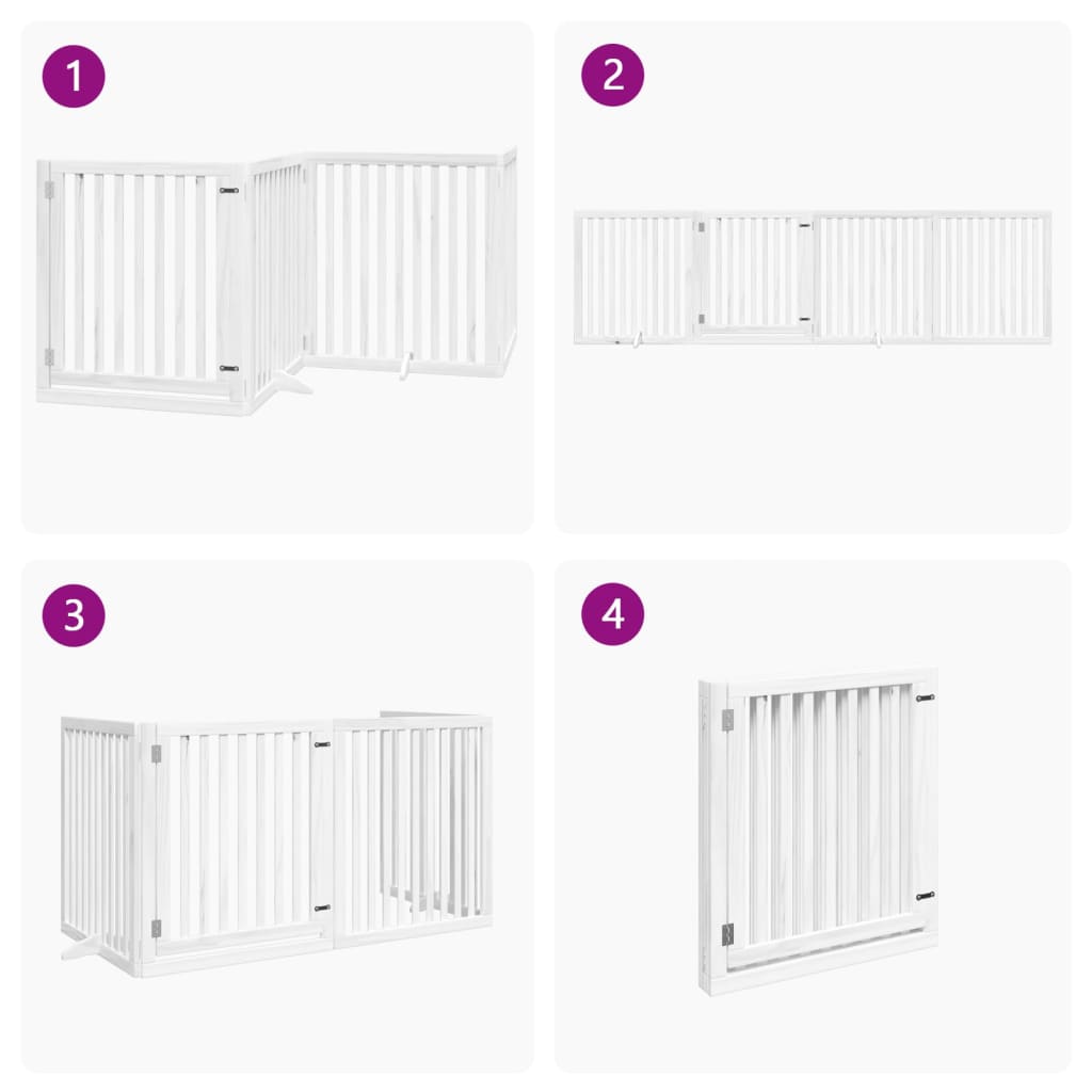 vidaXL Dog Gate with Door Foldable 4 Panels White 320 cm Poplar Wood