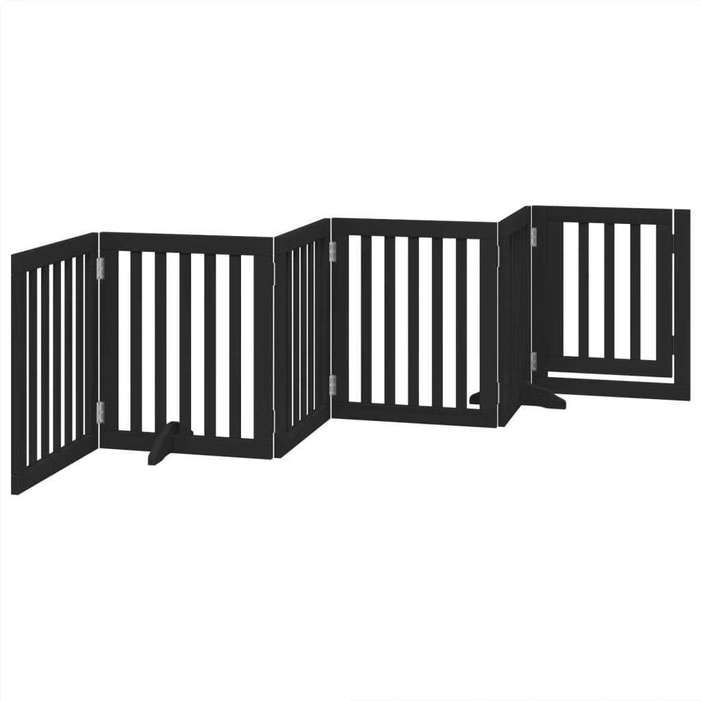 vidaXL Dog Gate with Door Foldable 6 Panels Black 300 cm Poplar Wood