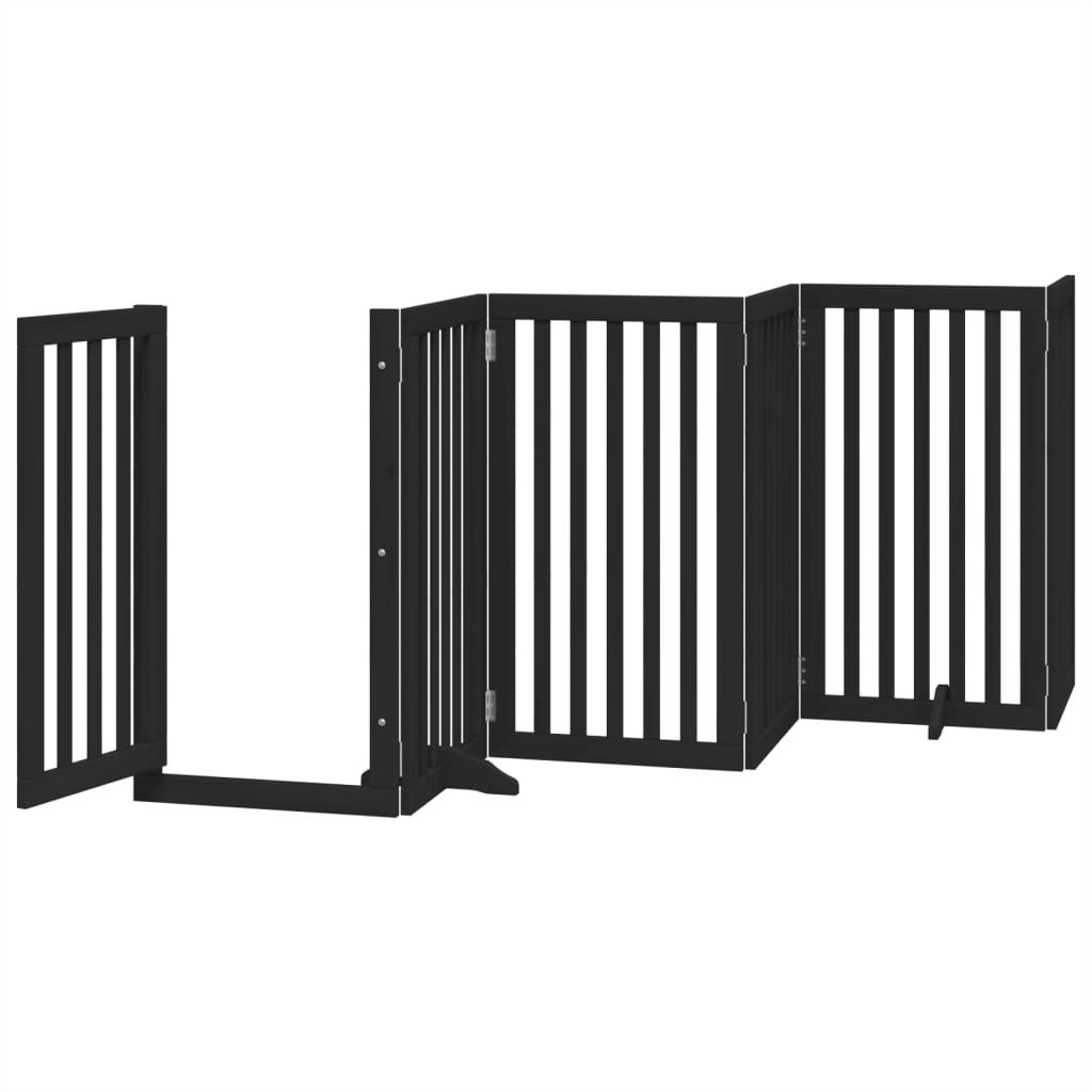 vidaXL Dog Gate with Door Foldable 6 Panels Black 300 cm Poplar Wood