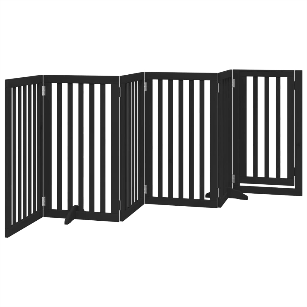 vidaXL Dog Gate with Door Foldable 6 Panels Black 300 cm Poplar Wood