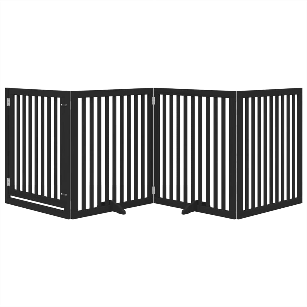 vidaXL Dog Gate with Door Foldable 4 Panels Black 320 cm Poplar Wood