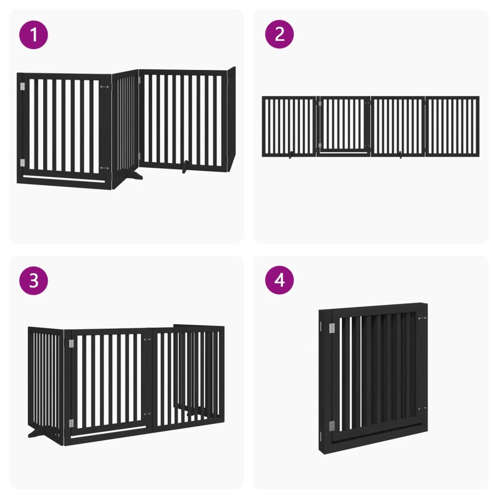 vidaXL Dog Gate with Door Foldable 4 Panels Black 320 cm Poplar Wood