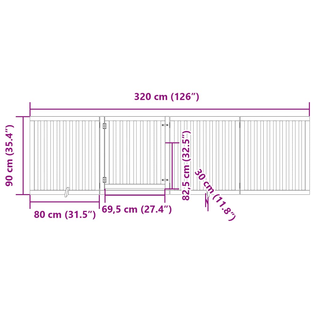 vidaXL Dog Gate with Door Foldable 4 Panels Black 320 cm Poplar Wood