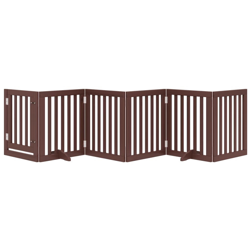 vidaXL Dog Gate with Door Foldable 6 Panels Brown 300 cm Poplar Wood