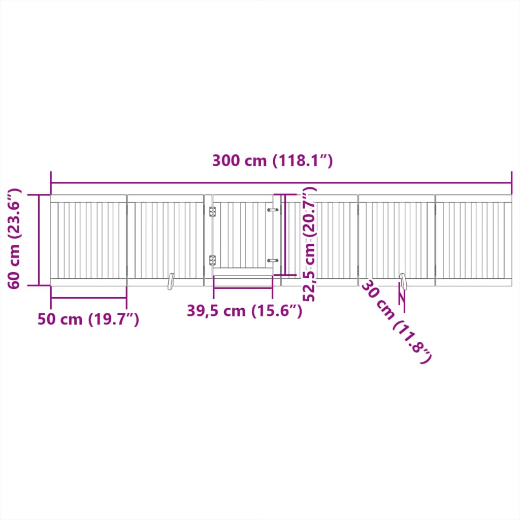 vidaXL Dog Gate with Door Foldable 6 Panels Brown 300 cm Poplar Wood