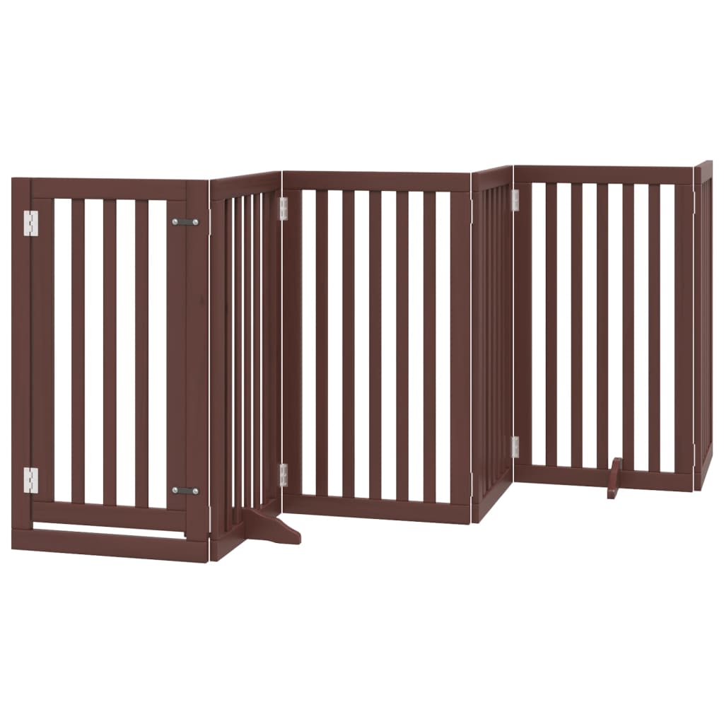 vidaXL Dog Gate with Door Foldable 6 Panels Brown 300 cm Poplar Wood