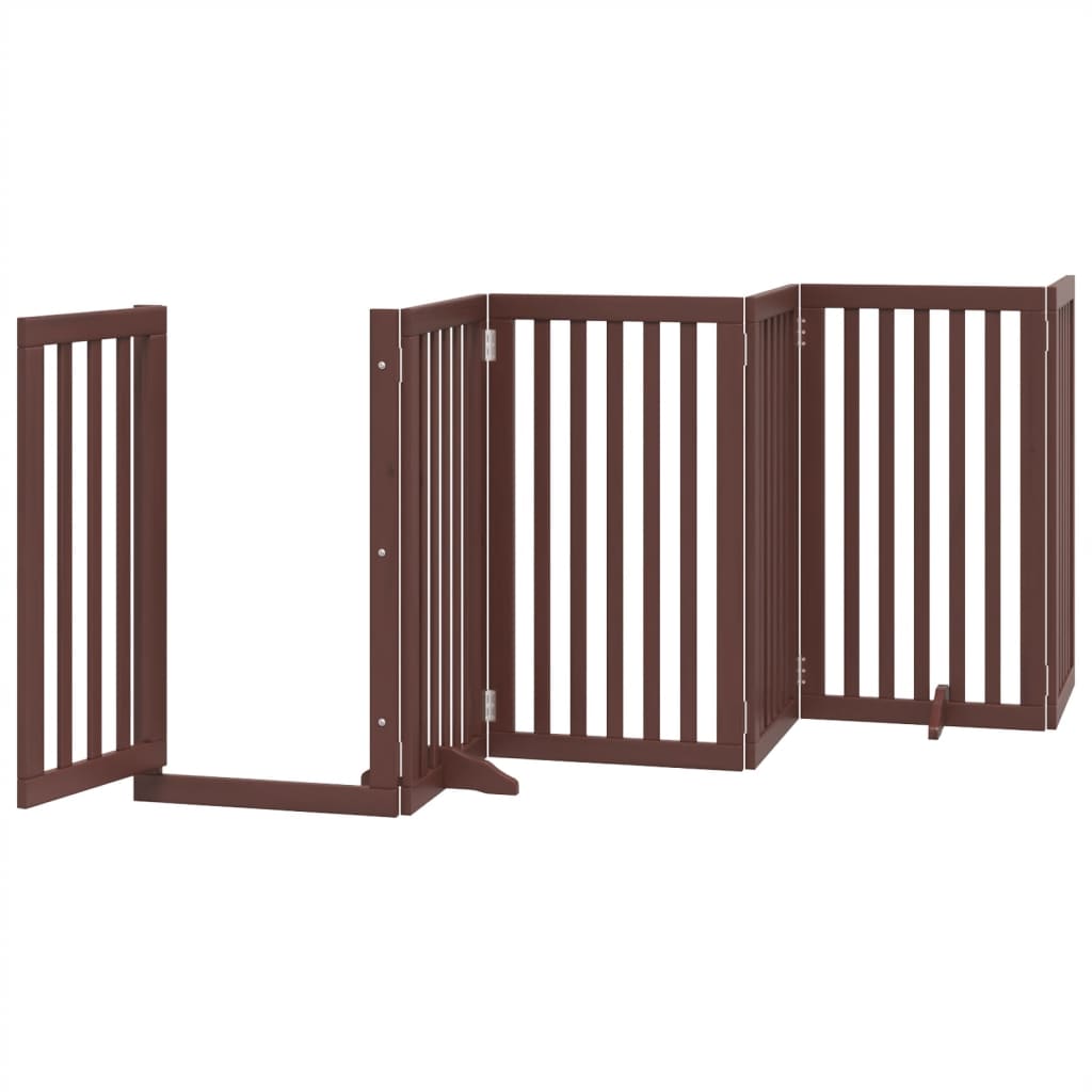 vidaXL Dog Gate with Door Foldable 6 Panels Brown 300 cm Poplar Wood