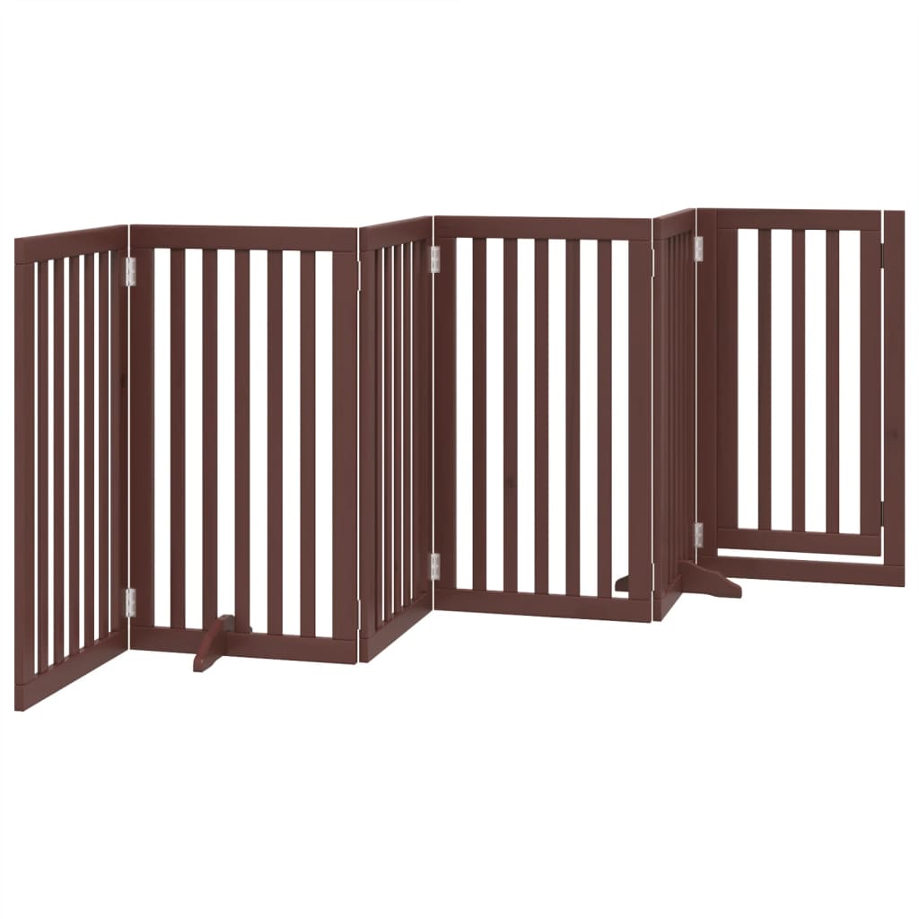 vidaXL Dog Gate with Door Foldable 6 Panels Brown 300 cm Poplar Wood