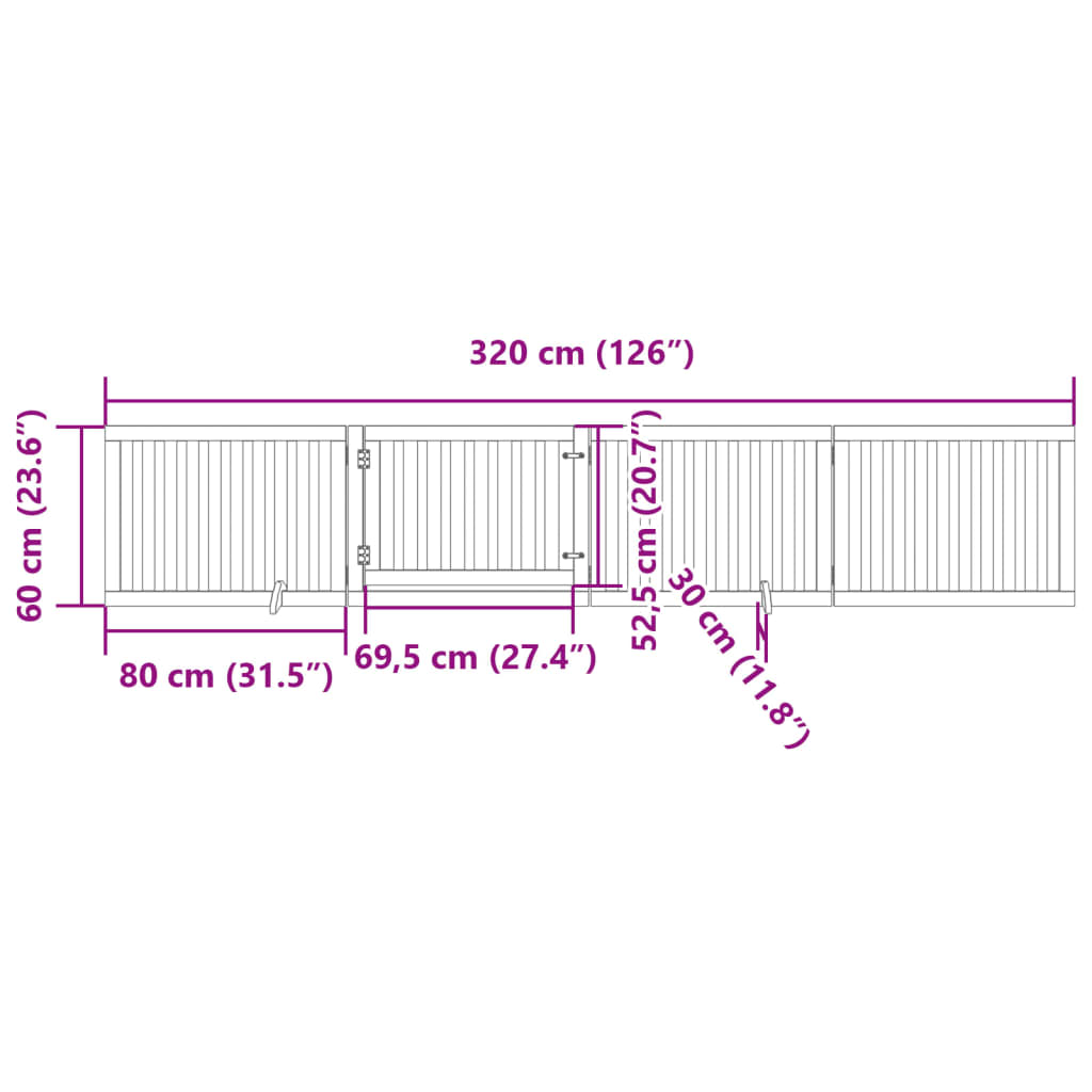 vidaXL Dog Gate with Door Foldable 4 Panels Brown 320 cm Poplar Wood