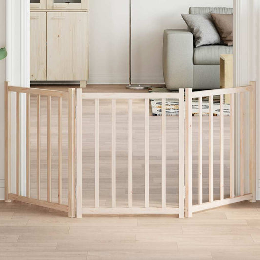 Dog Gate Foldable 3 Panels 150 cm Solid Wood Fir