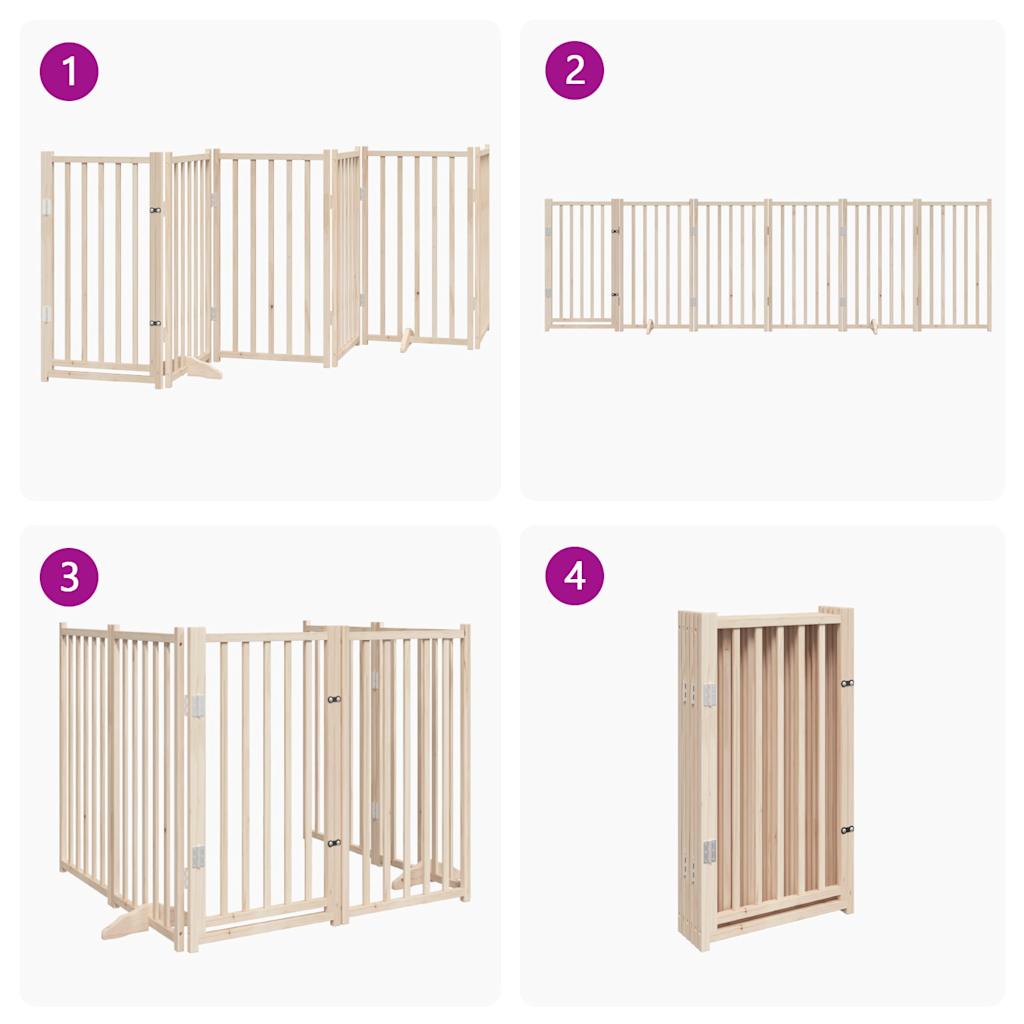 vidaXL Dog Gate with Door Foldable 6 Panels 300 cm Solid Wood Fir