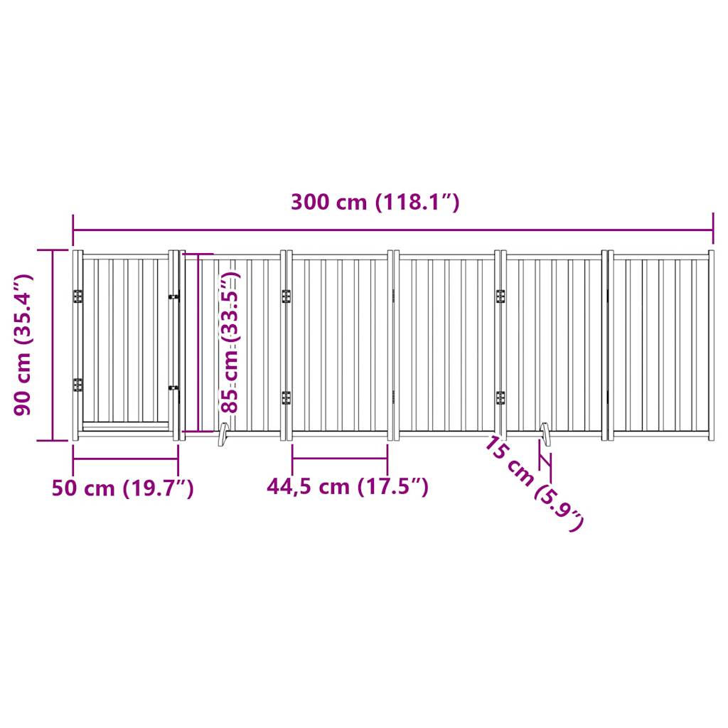 vidaXL Dog Gate with Door Foldable 6 Panels 300 cm Solid Wood Fir