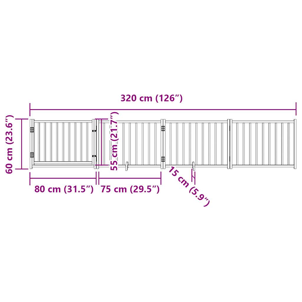 vidaXL Dog Gate with Door Foldable 4 Panels 320 cm Solid Wood Fir