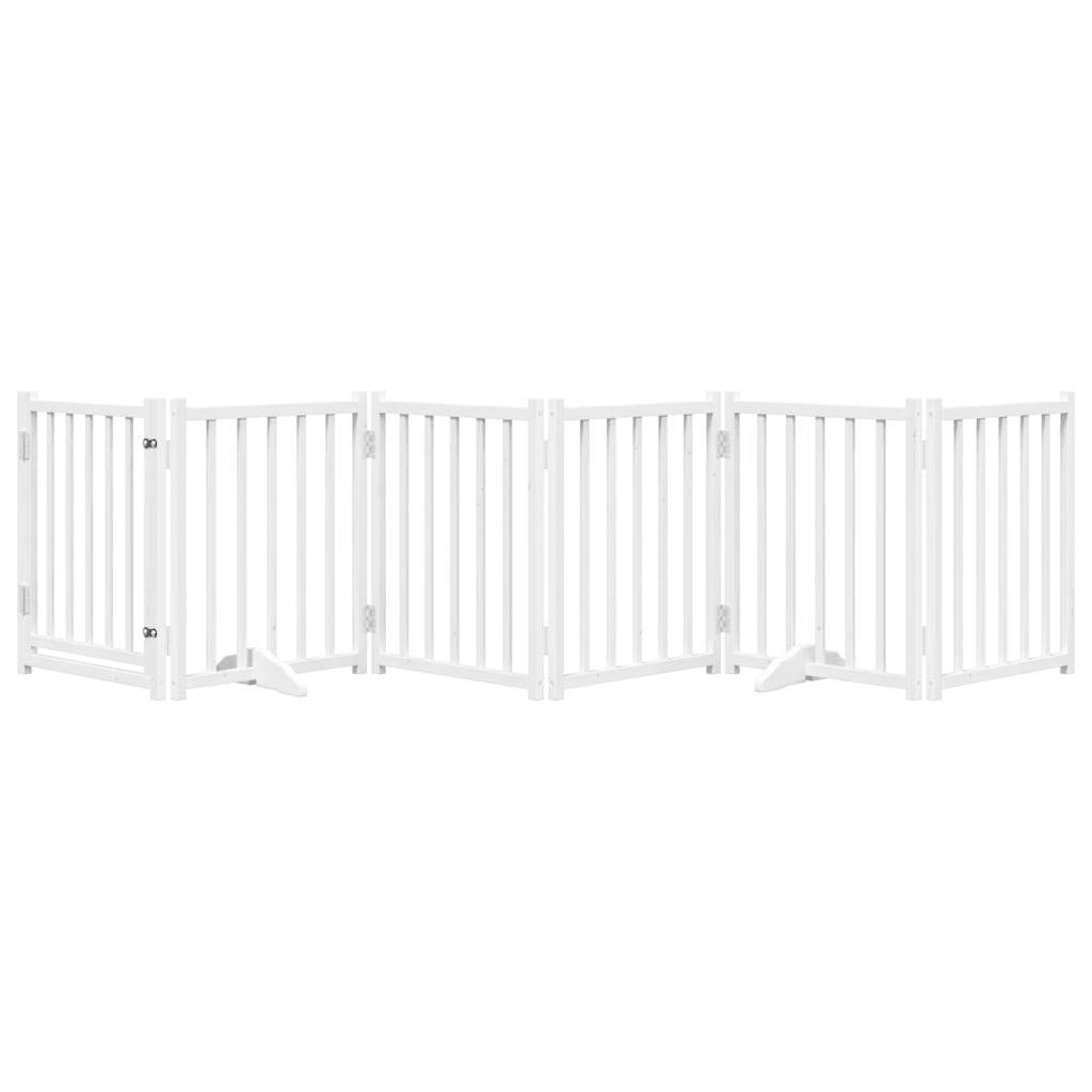 vidaXL Dog Gate with Door Foldable 6 Panels White 300 cm Solid Wood Fir