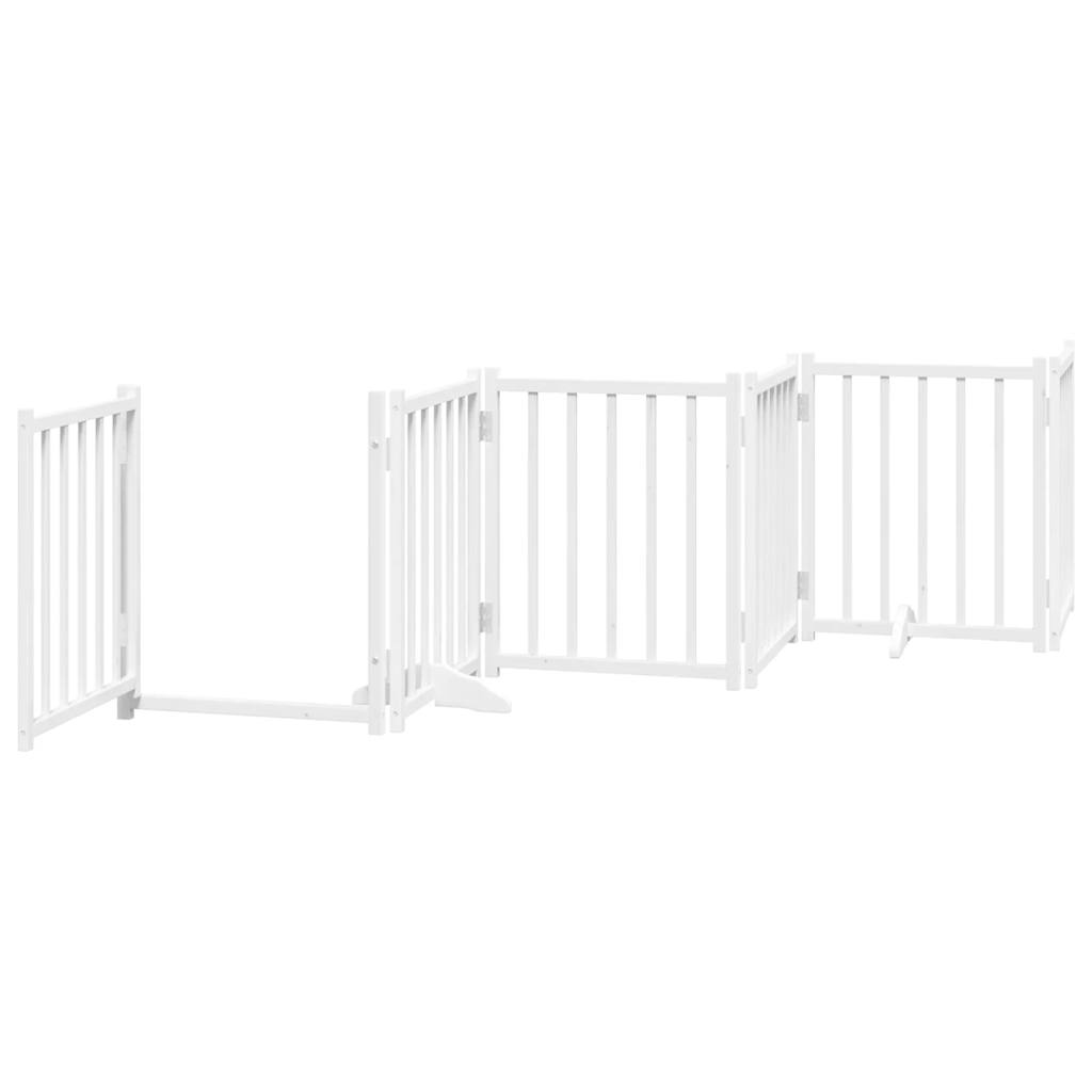 vidaXL Dog Gate with Door Foldable 6 Panels White 300 cm Solid Wood Fir