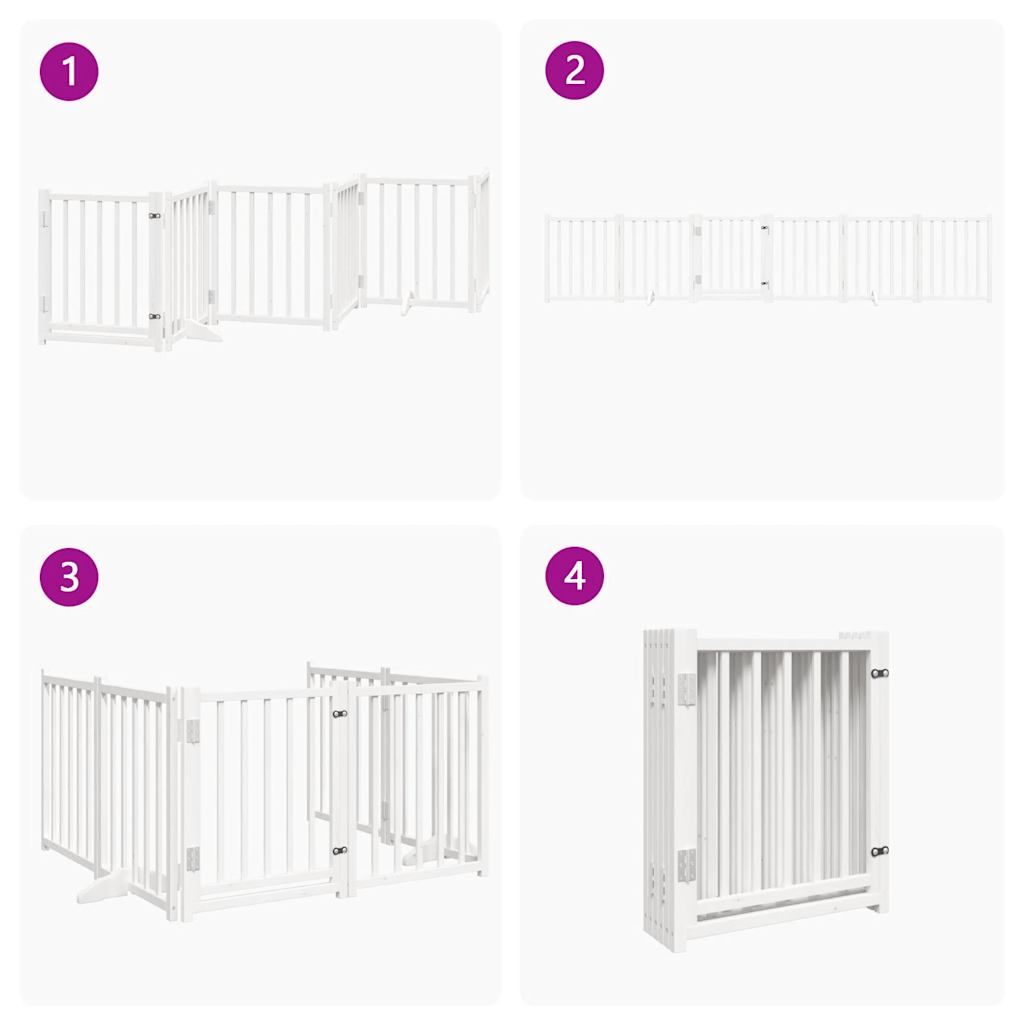 vidaXL Dog Gate with Door Foldable 6 Panels White 300 cm Solid Wood Fir