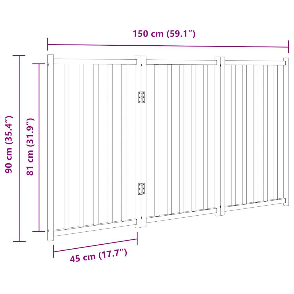 vidaXL Dog Gate Foldable 3 Panels White 150 cm Solid Wood Fir