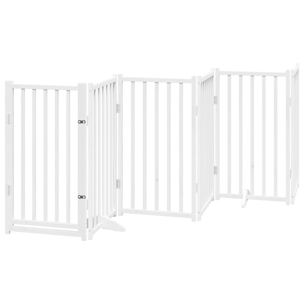 Dog Gate with Door Foldable 6 Panels White 300cm Solid Wood Fir