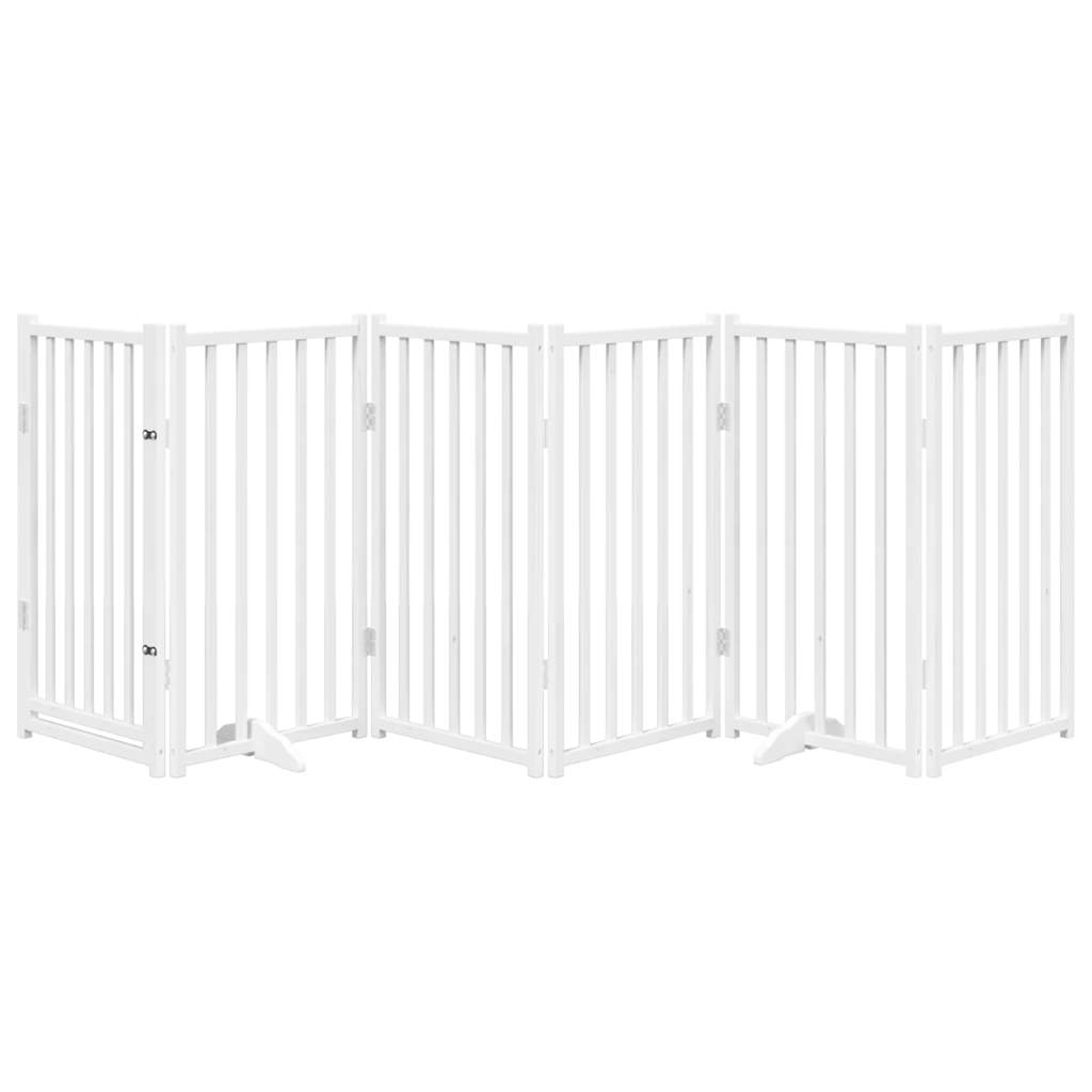 Dog Gate with Door Foldable 6 Panels White 300cm Solid Wood Fir