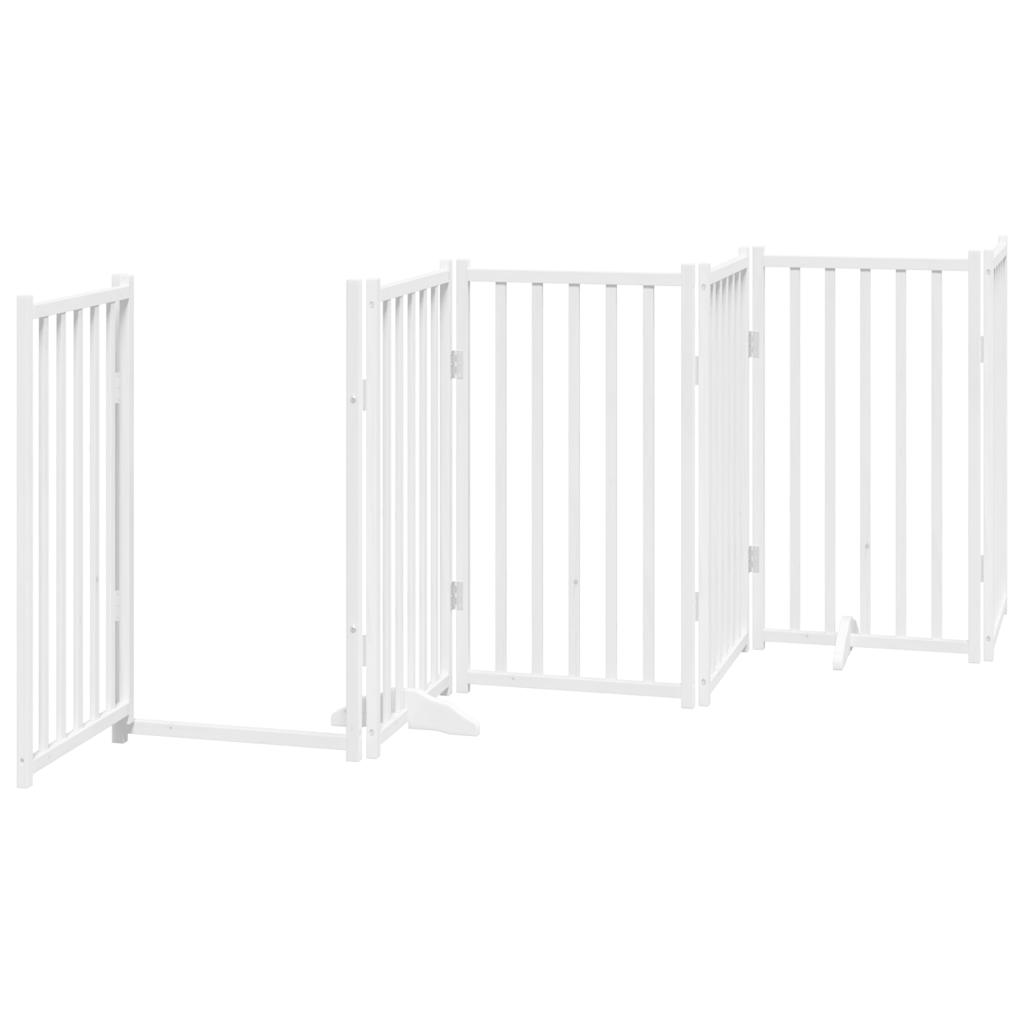 Dog Gate with Door Foldable 6 Panels White 300cm Solid Wood Fir