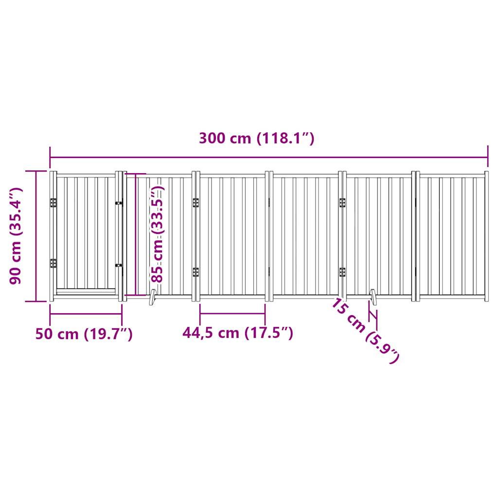 Dog Gate with Door Foldable 6 Panels White 300cm Solid Wood Fir
