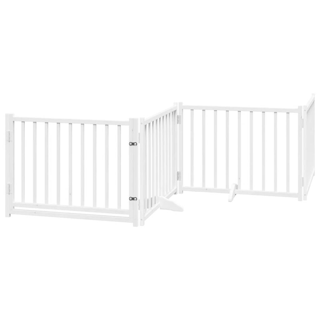 vidaXL Dog Gate with Door Foldable 4 Panels White 320 cm Solid Wood Fir