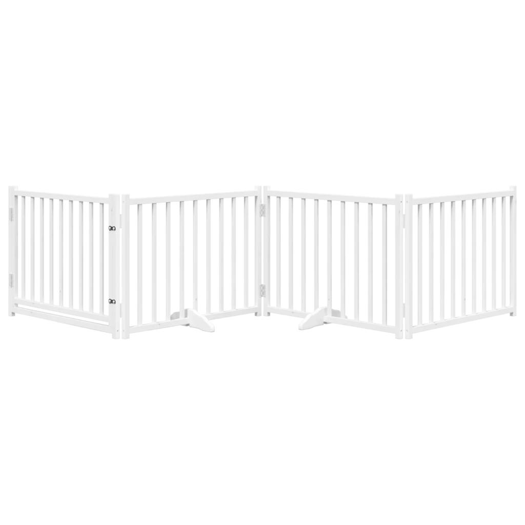 vidaXL Dog Gate with Door Foldable 4 Panels White 320 cm Solid Wood Fir